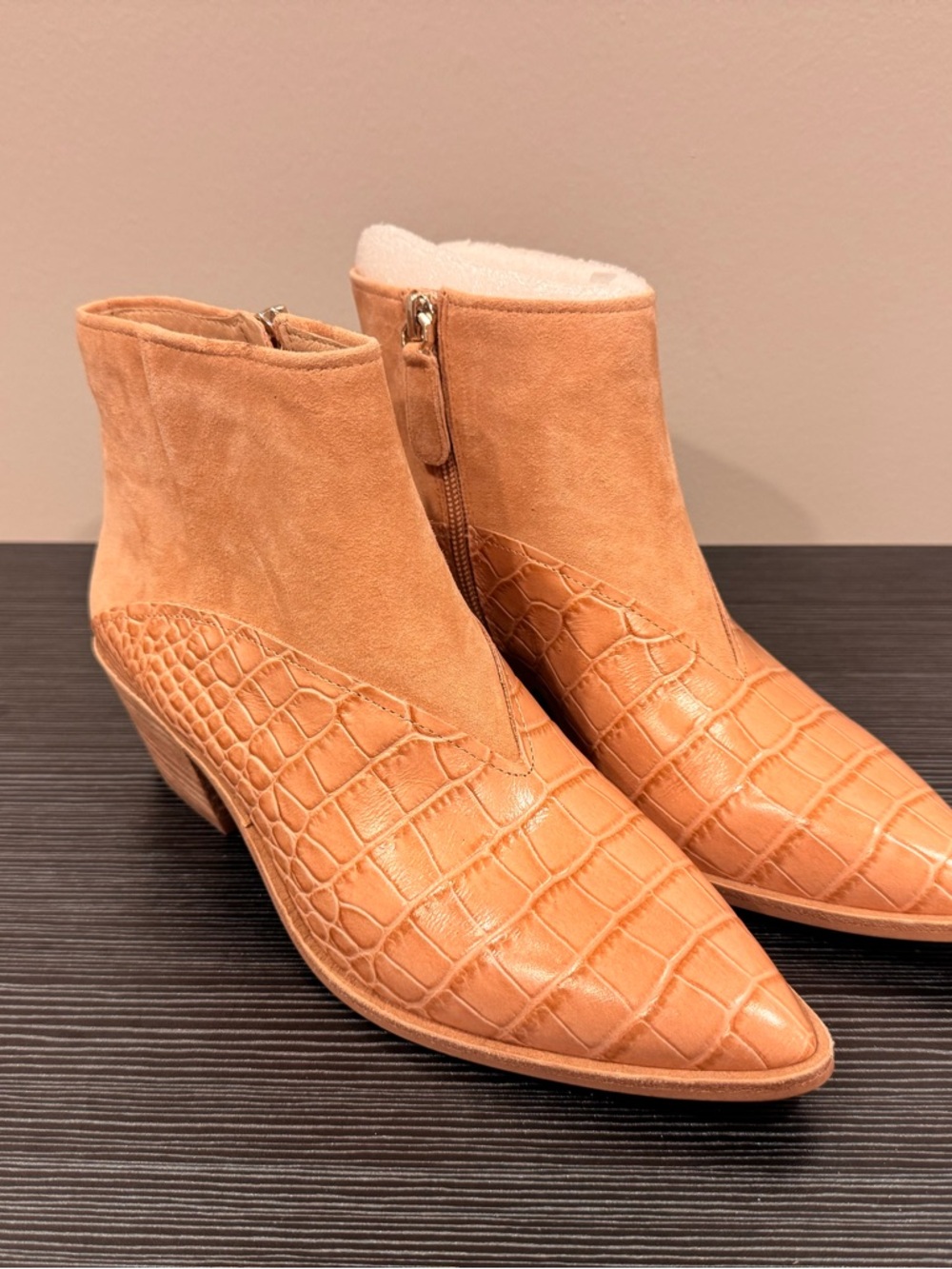 Louise et Cie Blush Croc-Embossed & Suede Ankle Booties
